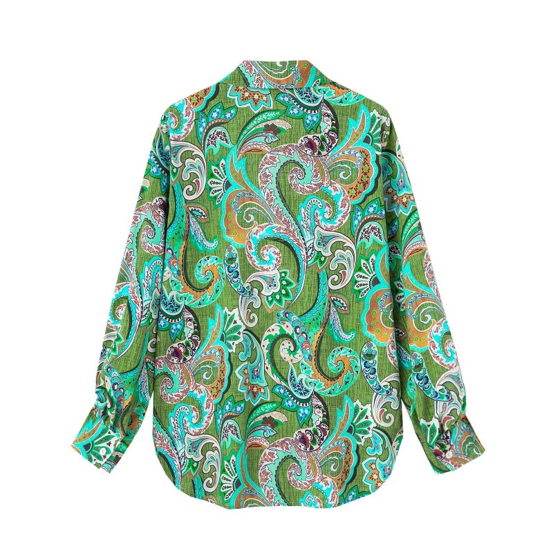 Early Spring Graceful Fashionable Printed Silk Satin Textured Long Sleeve Shirt - Image 4