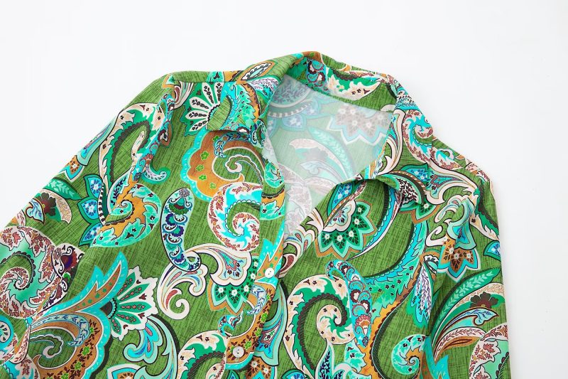 Early Spring Graceful Fashionable Printed Silk Satin Textured Long Sleeve Shirt - Image 5