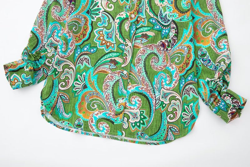 Early Spring Graceful Fashionable Printed Silk Satin Textured Long Sleeve Shirt - Image 9