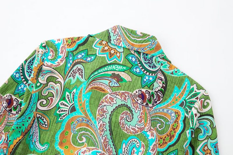 Early Spring Graceful Fashionable Printed Silk Satin Textured Long Sleeve Shirt - Image 11
