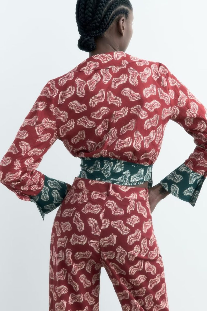 Spring Women Clothing Slimming Fashionable Pleated Print Shirt Top - Image 2