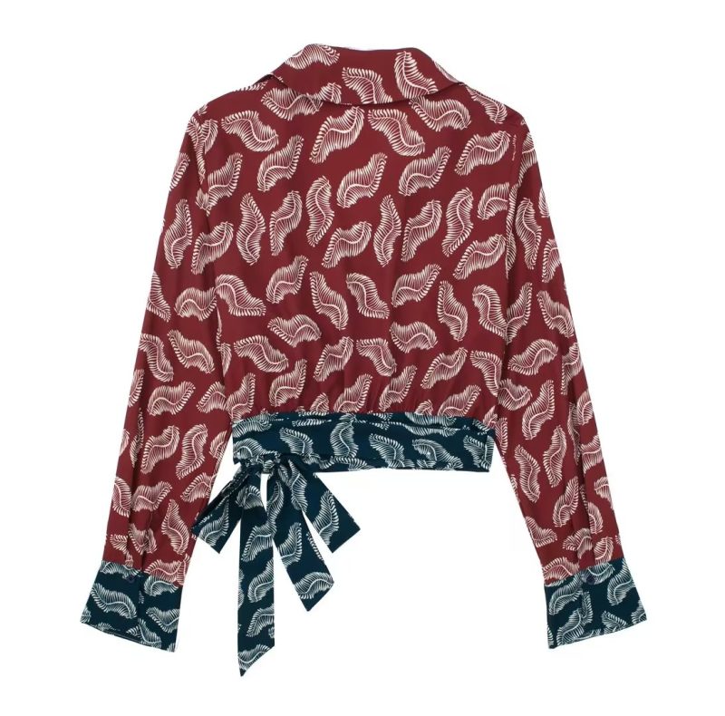 Spring Women Clothing Slimming Fashionable Pleated Print Shirt Top - Image 3