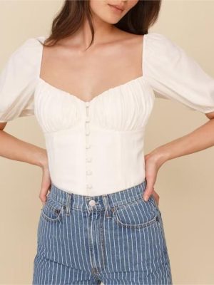 V neck Double Breasted Wrapped Chest White Cardigan Small Shirt Women Summer Elegant Top