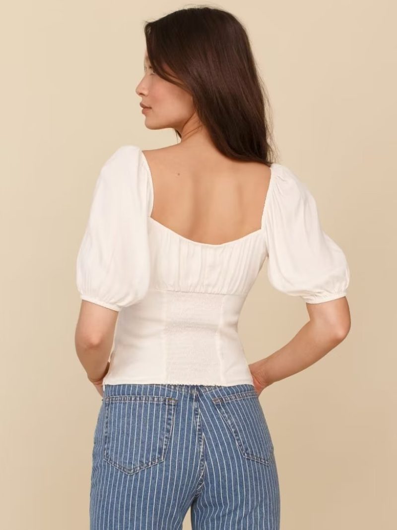 V neck Double Breasted Wrapped Chest White Cardigan Small Shirt Women Summer Elegant Top - Image 2