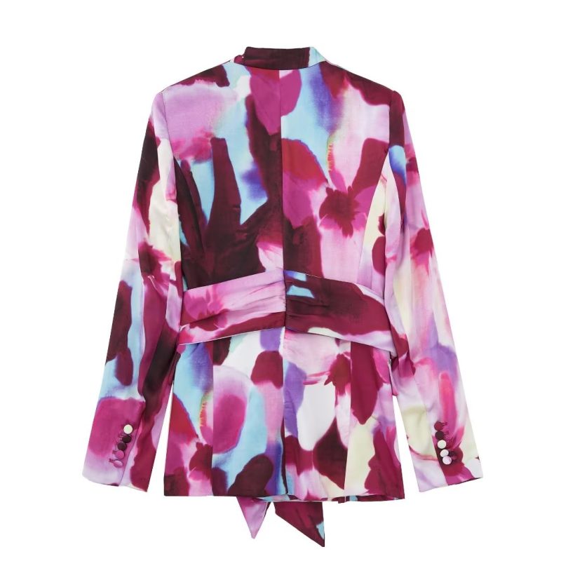 Summer Sexy Women Wear Collared Print Long Sleeve Narrow Shirt - Image 3