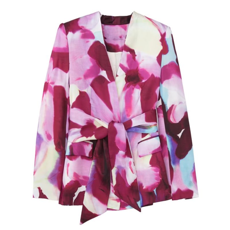 Summer Sexy Women Wear Collared Print Long Sleeve Narrow Shirt - Image 4