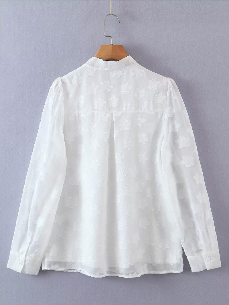 Fresh Sweet V neck Lace up Cut Floral Chiffon Shirt Vigorous Girl Blouse Spring Summer Long Sleeve Women Clothing - Image 2