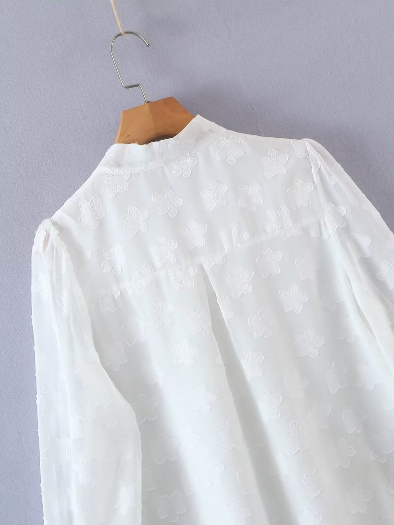 Fresh Sweet V neck Lace up Cut Floral Chiffon Shirt Vigorous Girl Blouse Spring Summer Long Sleeve Women Clothing - Image 4