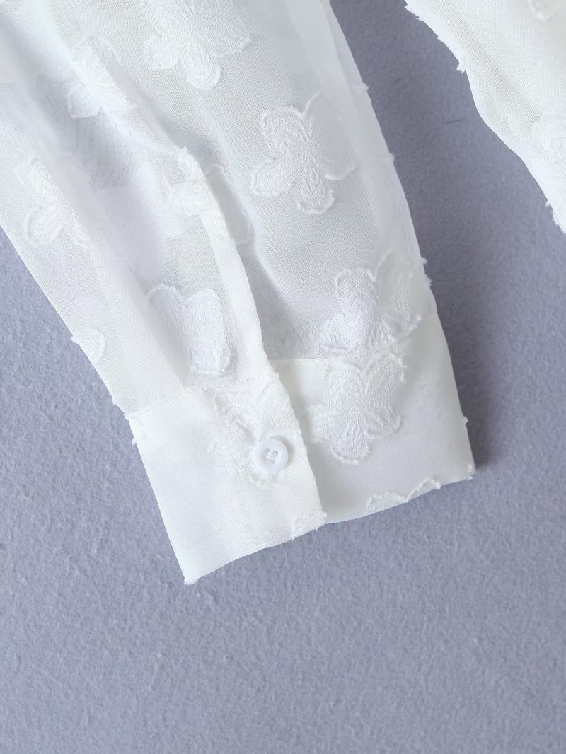 Fresh Sweet V neck Lace up Cut Floral Chiffon Shirt Vigorous Girl Blouse Spring Summer Long Sleeve Women Clothing - Image 6