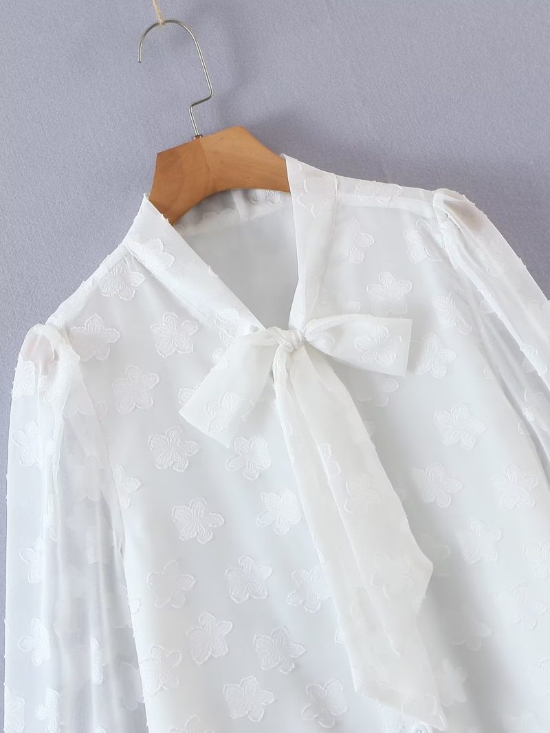 Fresh Sweet V neck Lace up Cut Floral Chiffon Shirt Vigorous Girl Blouse Spring Summer Long Sleeve Women Clothing - Image 8