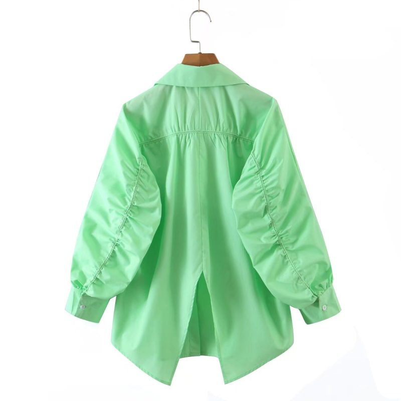 Summer Women Clothing Collared Long Sleeve Loose Solid Color Shirt Women - Image 4