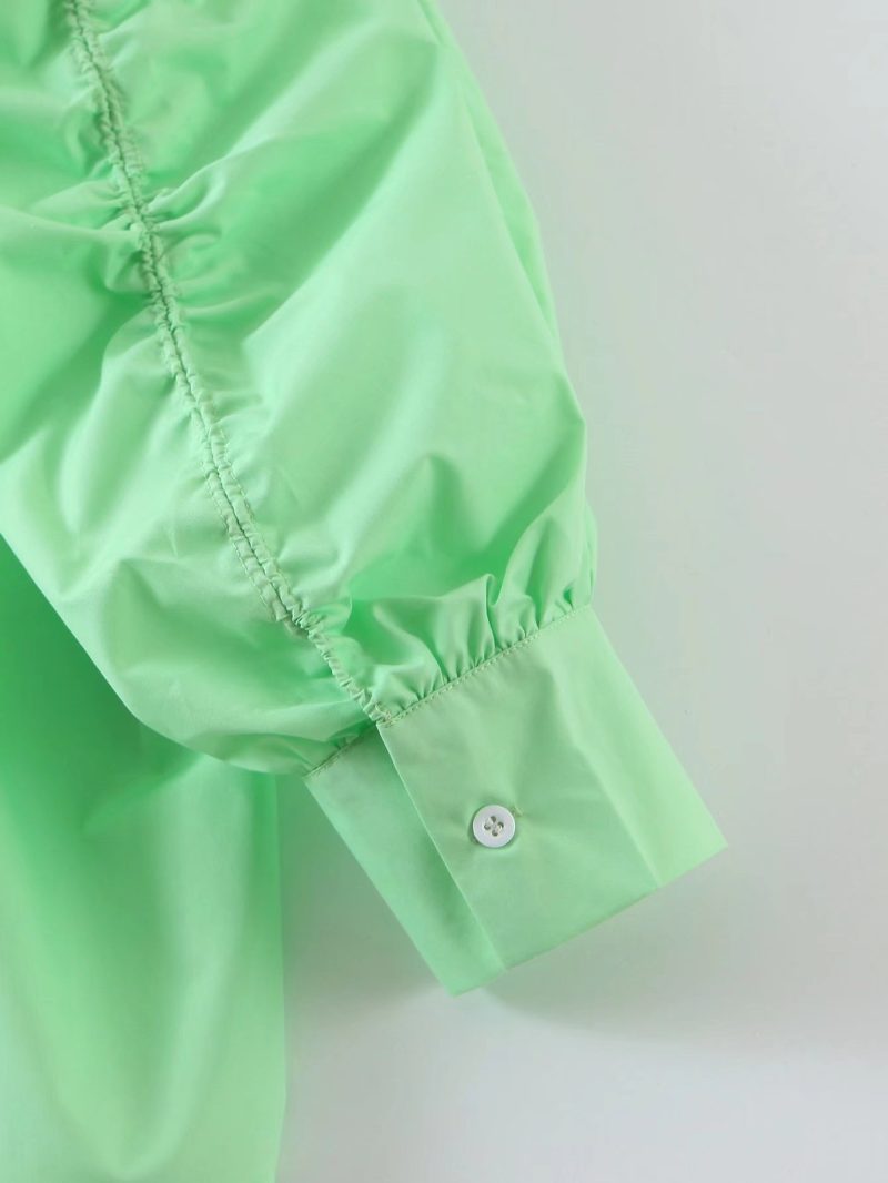 Summer Women Clothing Collared Long Sleeve Loose Solid Color Shirt Women - Image 7