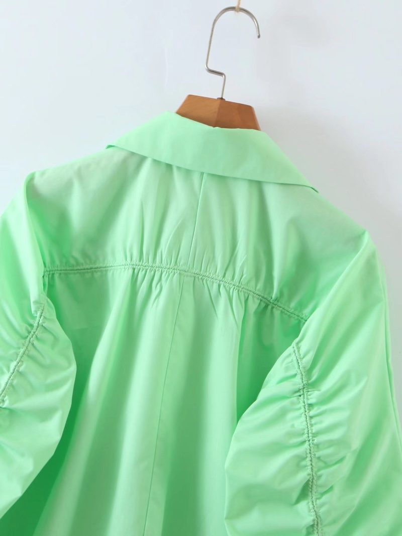 Summer Women Clothing Collared Long Sleeve Loose Solid Color Shirt Women - Image 9