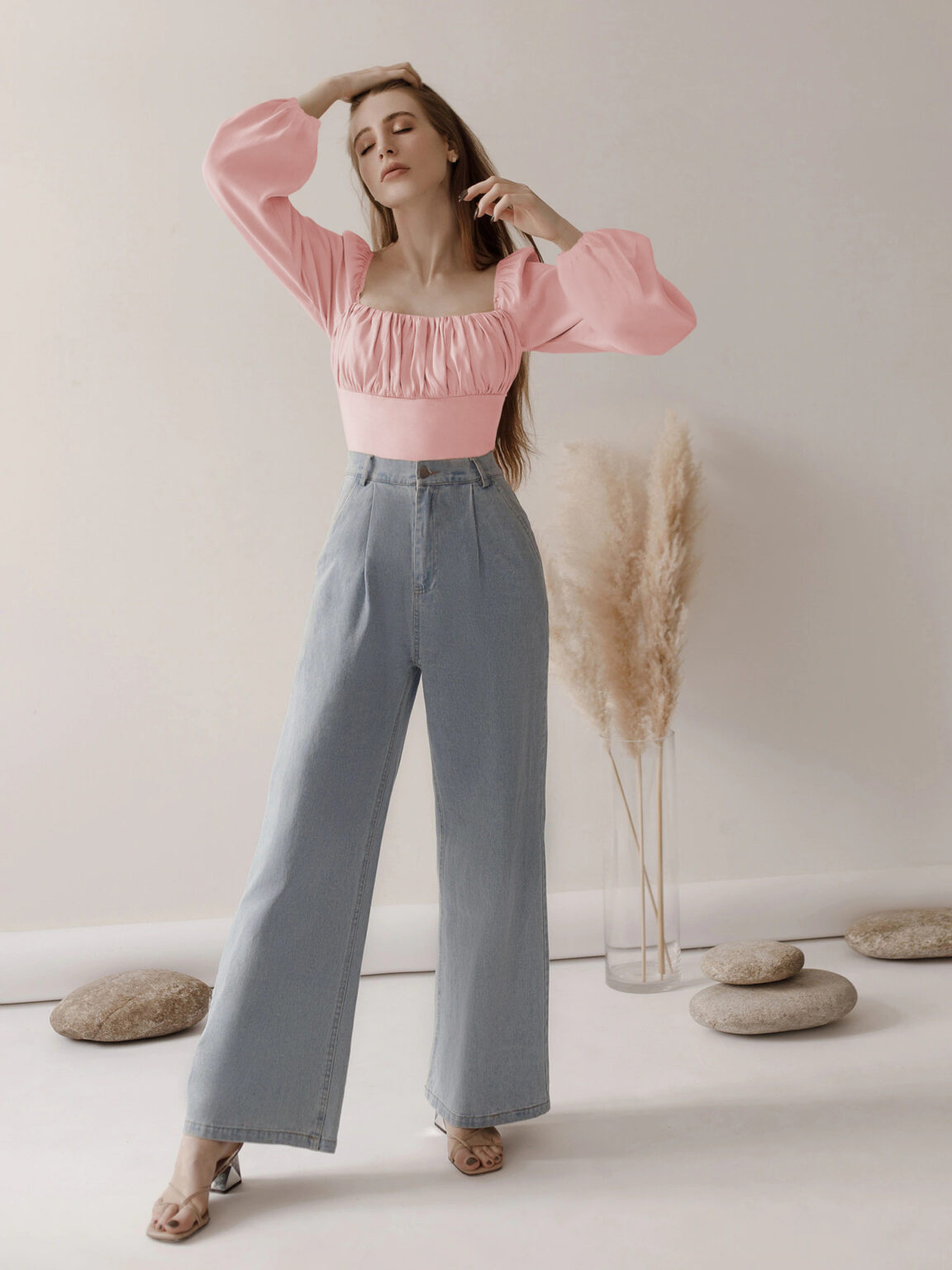Autumn Square Collar Pleated Lantern Long Sleeve Slim Fit Women Wear Elegant Graceful High Grade Top - Image 4
