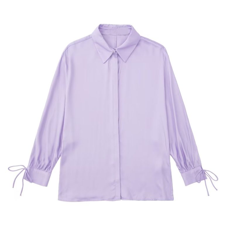 French Lightly Mature Bow Silk Satin Shirt Casual Women Clothing Early Autumn High Grade Top - Image 3