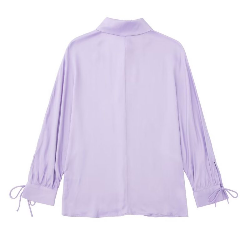 French Lightly Mature Bow Silk Satin Shirt Casual Women Clothing Early Autumn High Grade Top - Image 4