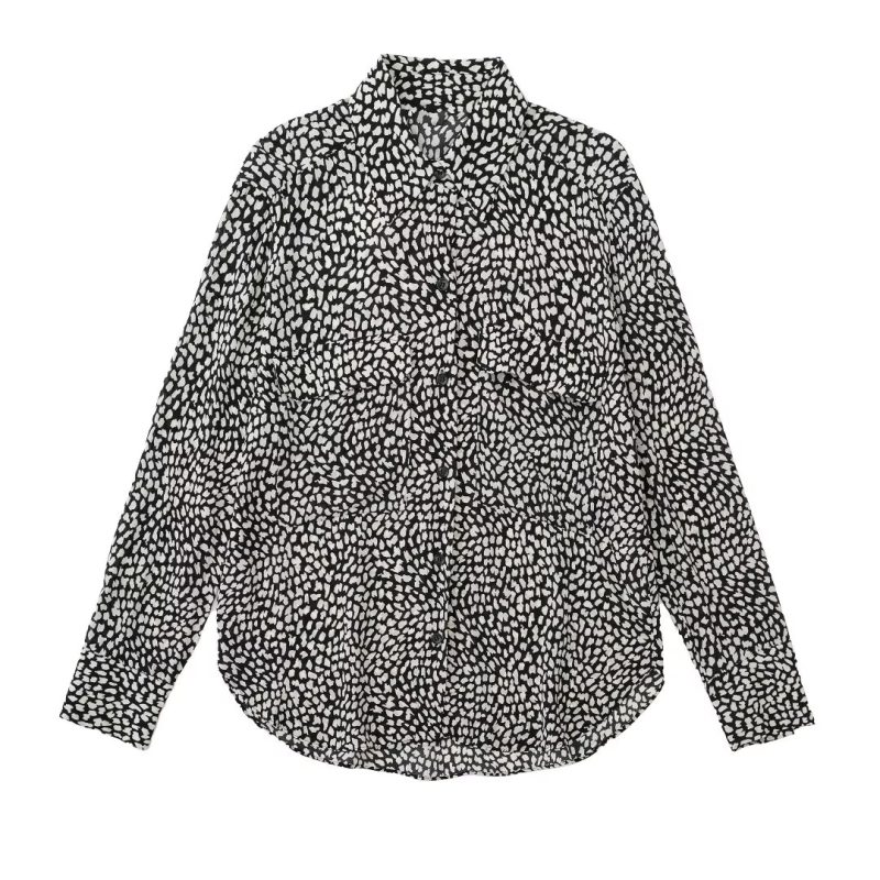 Women Clothing Animal Pattern Printed Silk Satin Textured Shirt - Image 2
