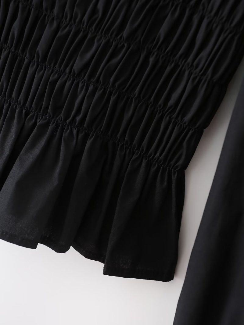 Spring Summer Retro Slimming Slim Fit Long Sleeved T shirt Black Velvet Square Collar Collarbone Bottoming Shirt Top for Women - Image 8