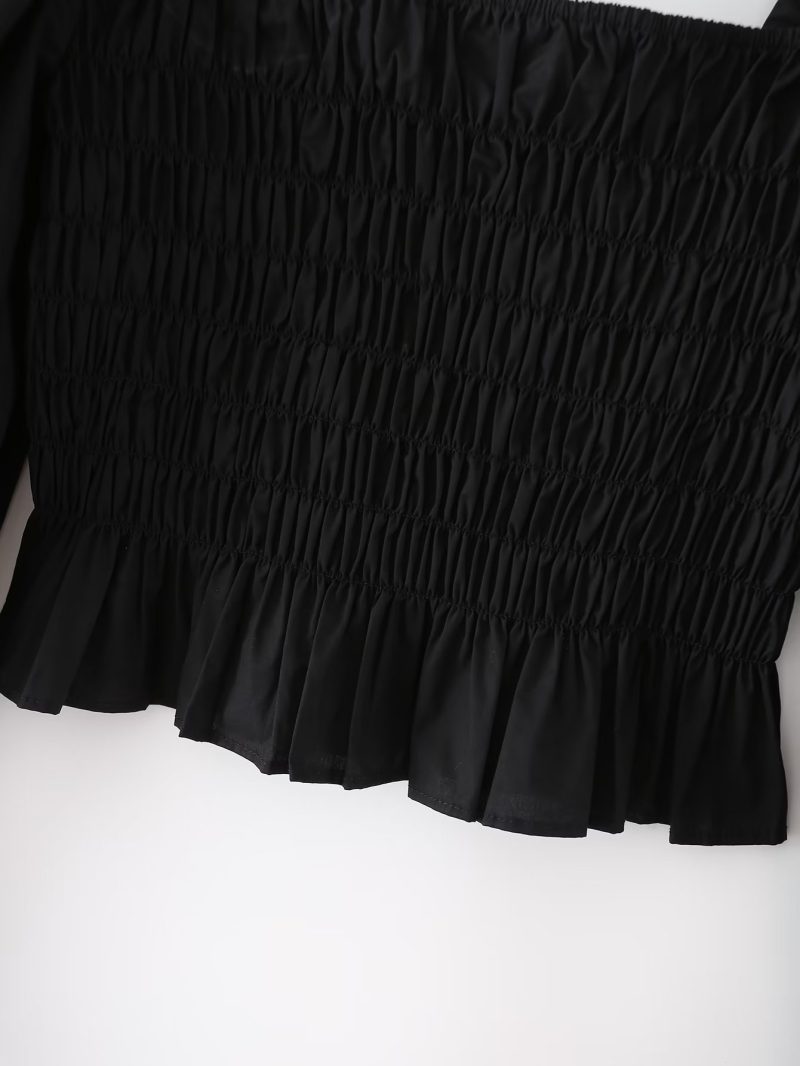 Spring Summer Retro Slimming Slim Fit Long Sleeved T shirt Black Velvet Square Collar Collarbone Bottoming Shirt Top for Women - Image 10