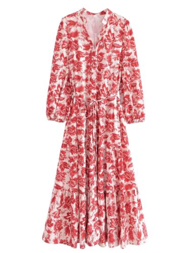 Fall Women V neck Long Sleeved Printed Dress