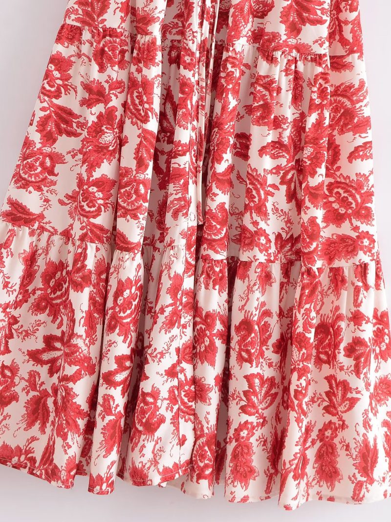 Fall Women V neck Long Sleeved Printed Dress - Image 3