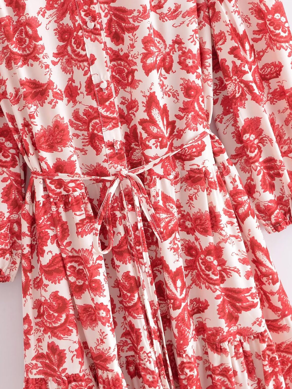 Fall Women V neck Long Sleeved Printed Dress - Image 4
