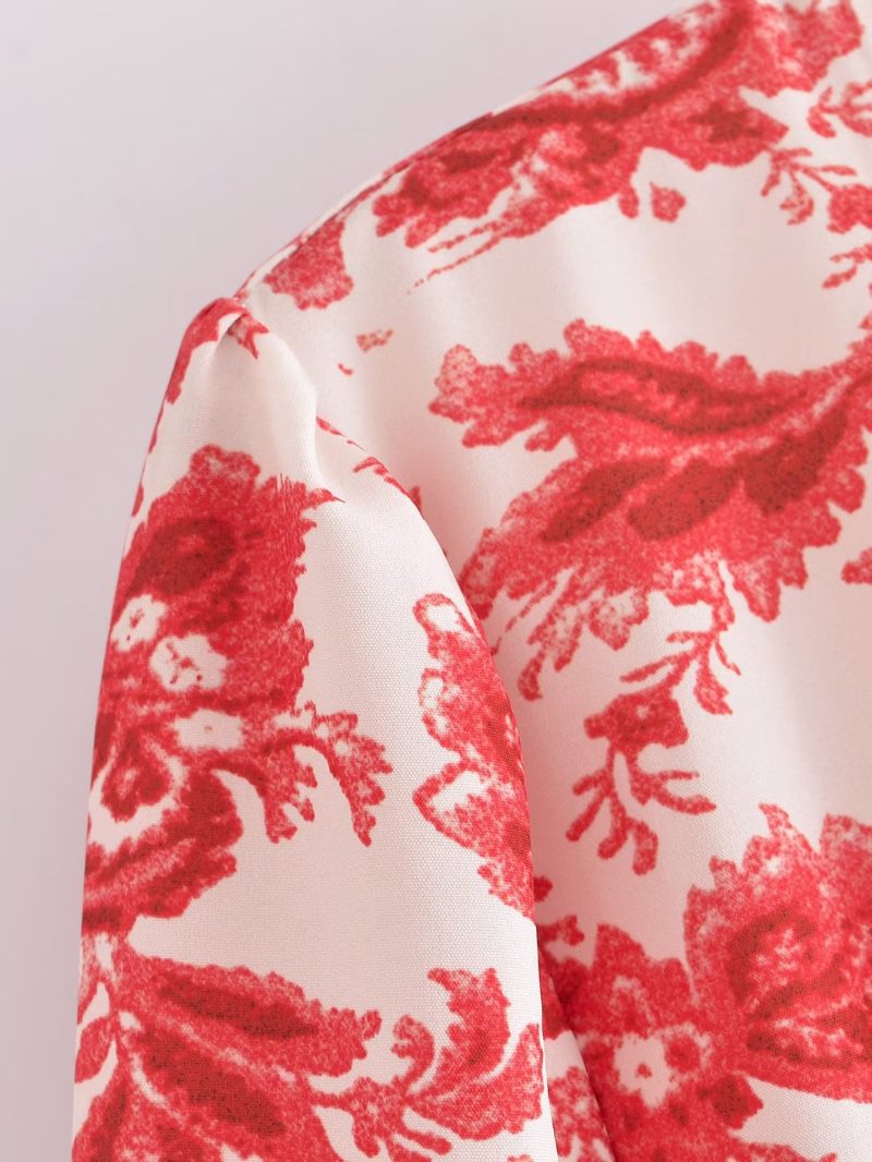 Fall Women V neck Long Sleeved Printed Dress - Image 8