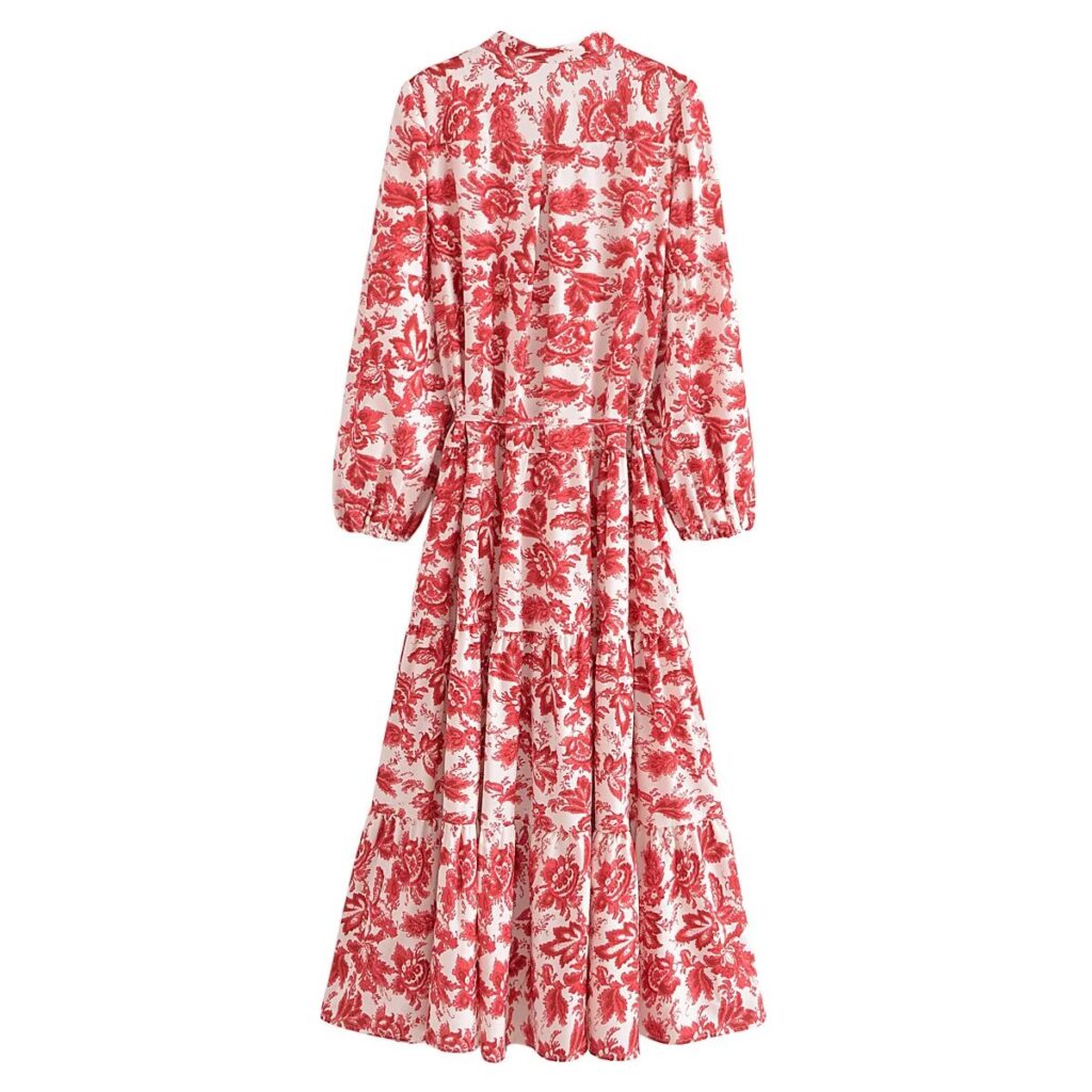 Fall Women V neck Long Sleeved Printed Dress - Image 12