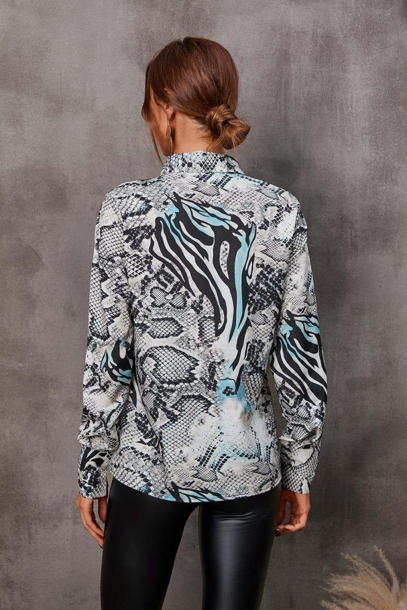 Women Clothing Autumn Printed Long Sleeved Shirt - Image 3