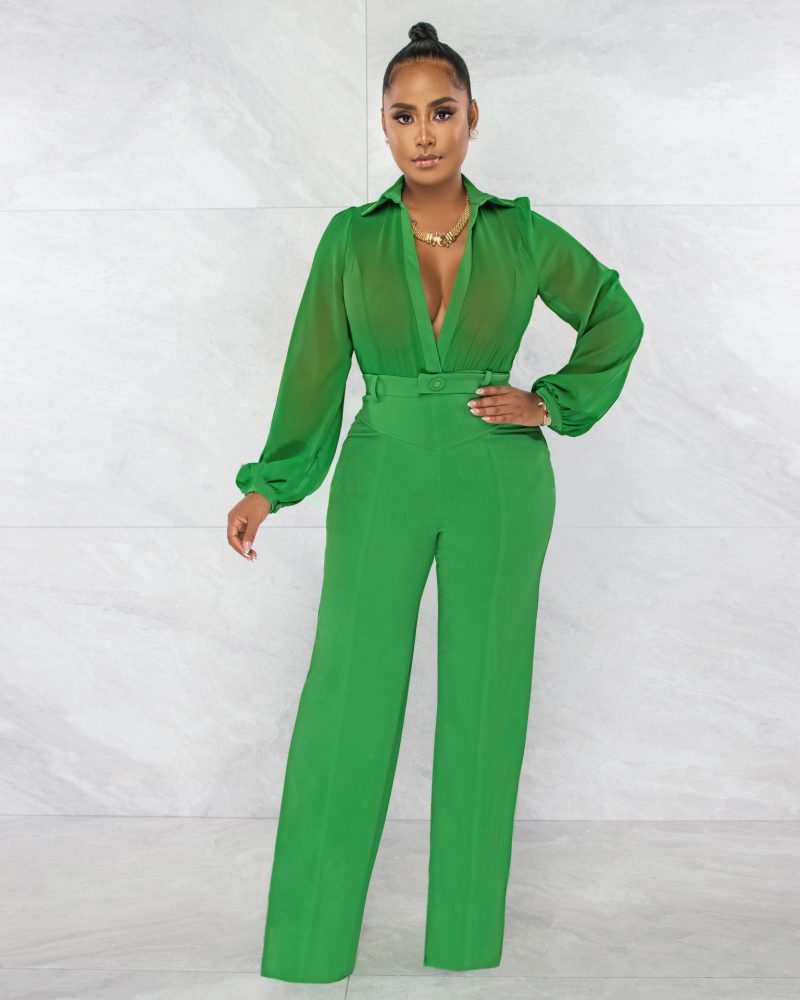 Women Clothing Autumn See through Chiffon Knitted Jumpsuit - Image 3