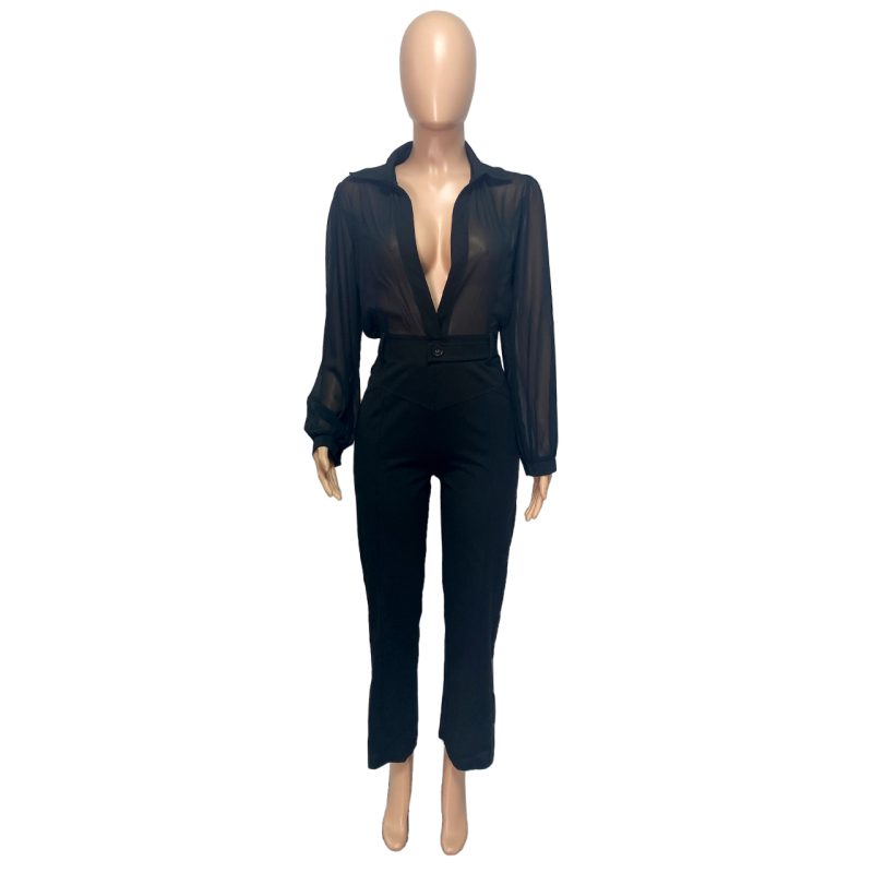 Women Clothing Autumn See through Chiffon Knitted Jumpsuit - Image 5