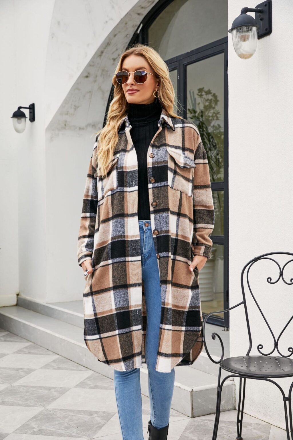 Women Clothing Popular Long Sleeve Loose Plaid Shirt Woolen  Long - Image 2