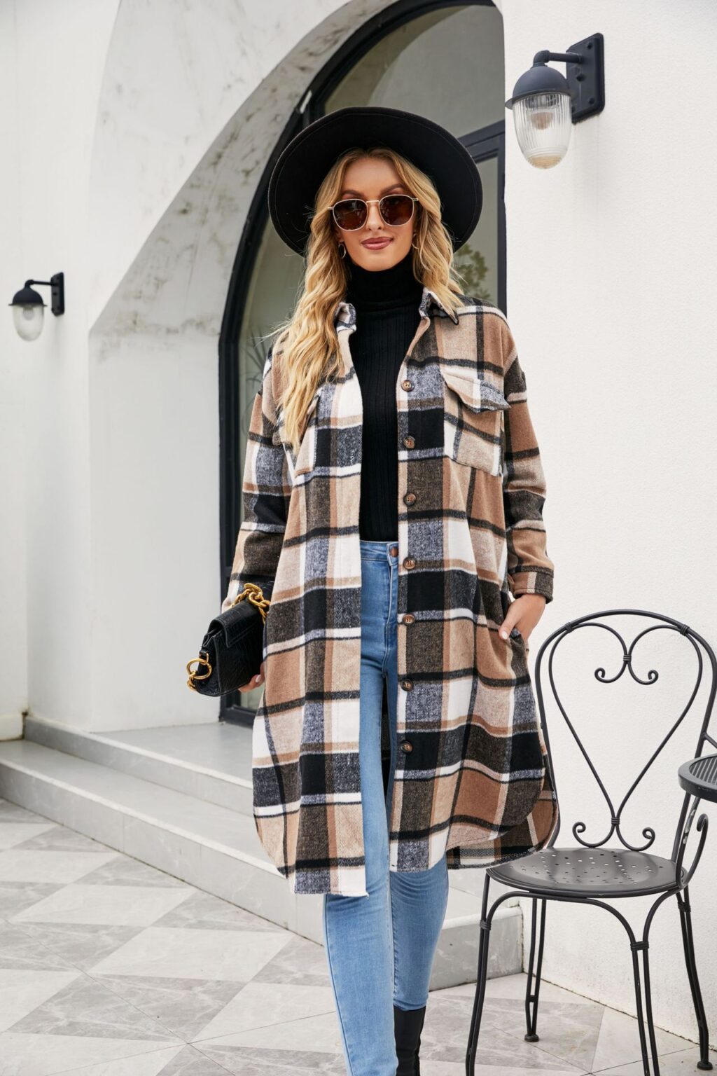 Women Clothing Popular Long Sleeve Loose Plaid Shirt Woolen  Long - Image 4