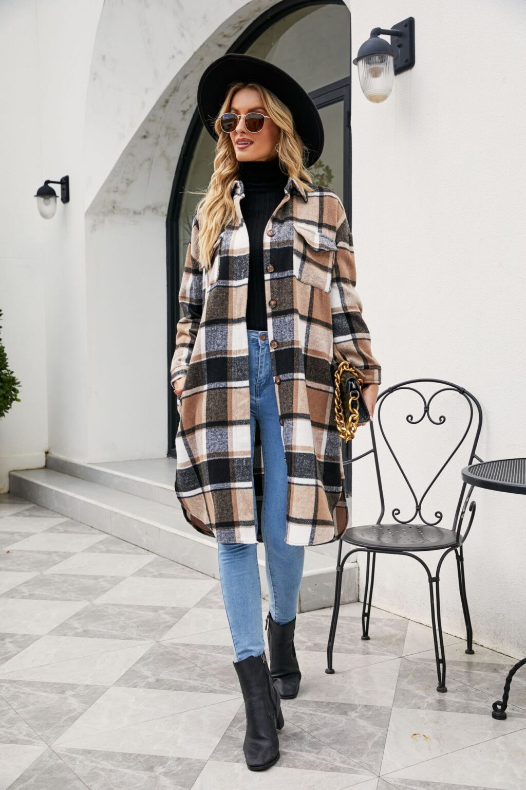 Women Clothing Popular Long Sleeve Loose Plaid Shirt Woolen  Long - Image 6