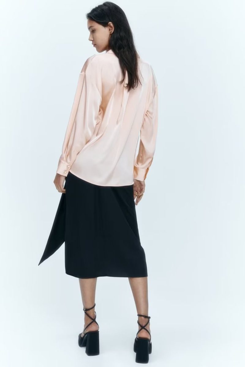 Women Stickers Pocket Decoration Silk Satin Texture Shirt - Image 2