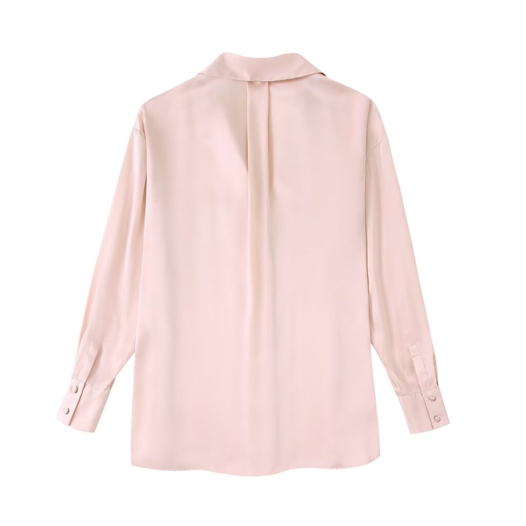 Women Stickers Pocket Decoration Silk Satin Texture Shirt - Image 5
