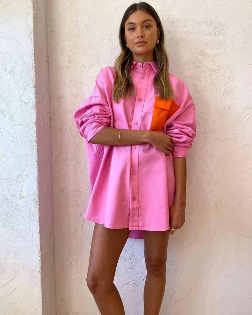 Women Clothing Mid Length Loose Shirt Spring Casual Long Sleeve Single Breasted Pocket Shirt - Image 3