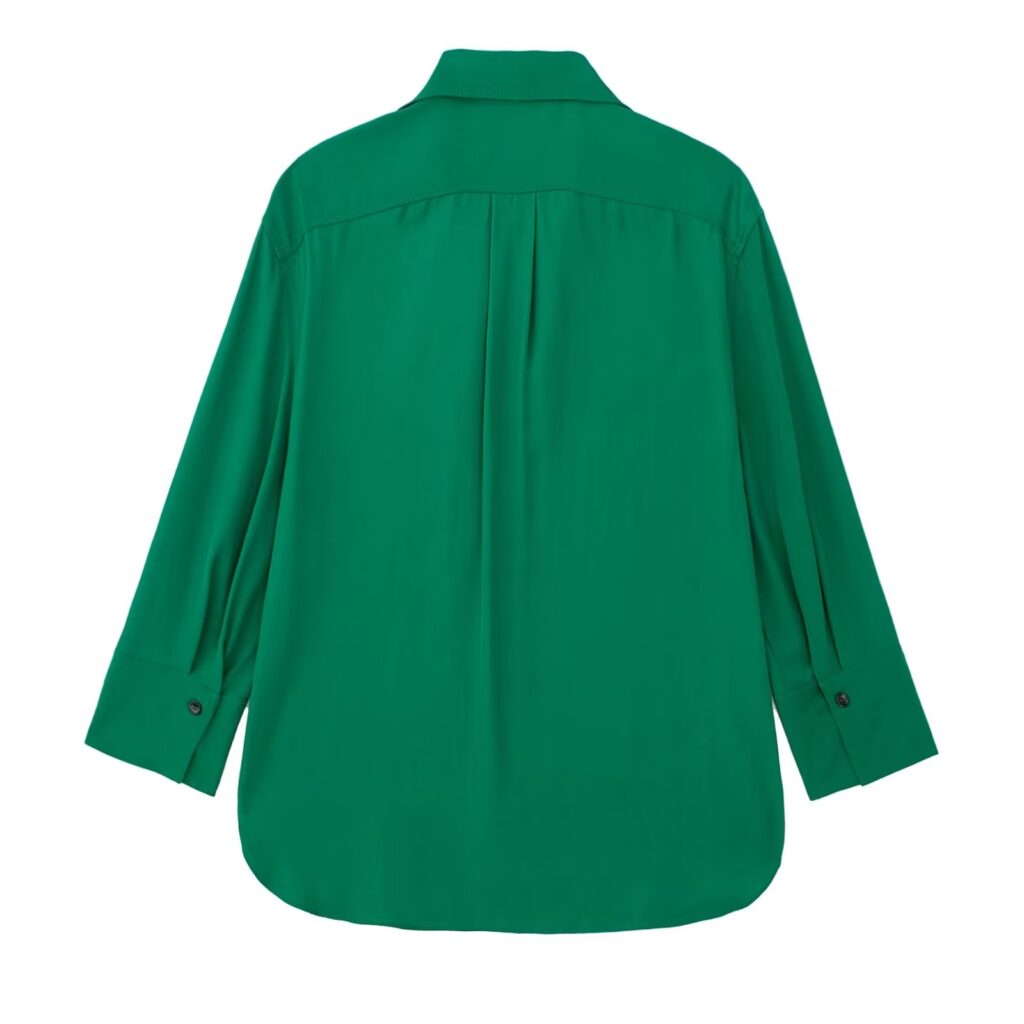Autumn Retro Collared Long Sleeve Single Breasted Green Loose Shirt Women - Image 2