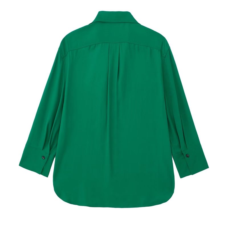 Autumn Retro Collared Long Sleeve Single Breasted Green Loose Shirt Women - Image 2
