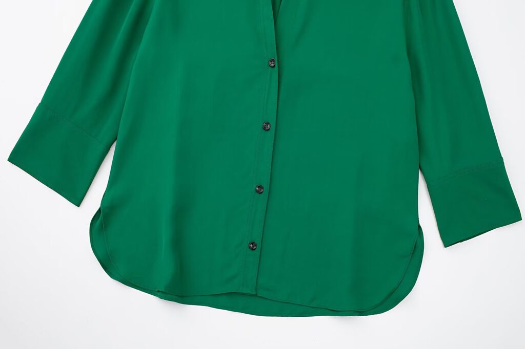 Autumn Retro Collared Long Sleeve Single Breasted Green Loose Shirt Women - Image 3