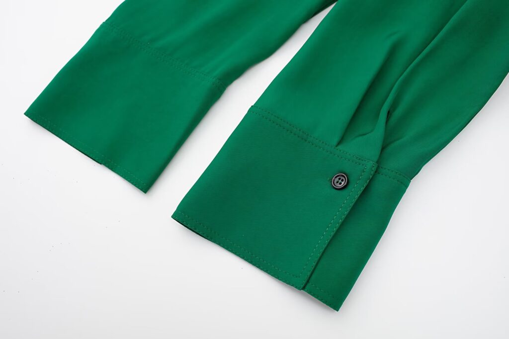 Autumn Retro Collared Long Sleeve Single Breasted Green Loose Shirt Women - Image 8