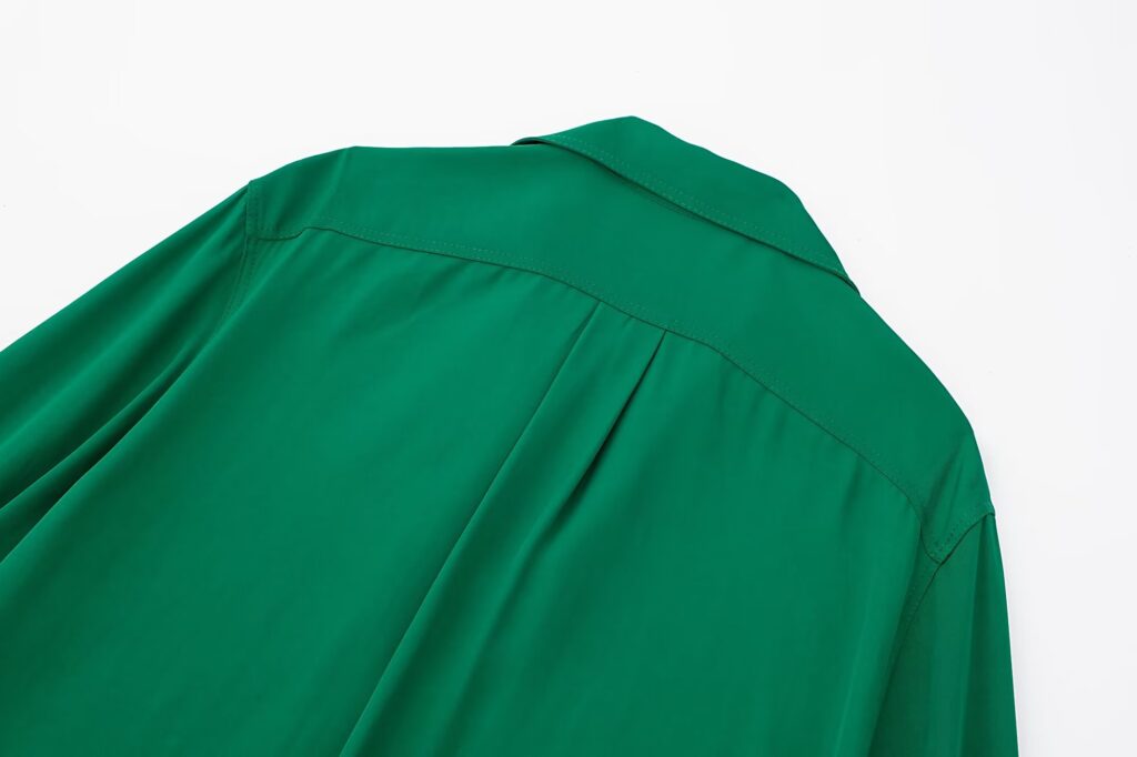Autumn Retro Collared Long Sleeve Single Breasted Green Loose Shirt Women - Image 9