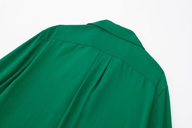 Autumn Retro Collared Long Sleeve Single Breasted Green Loose Shirt Women - Image 9