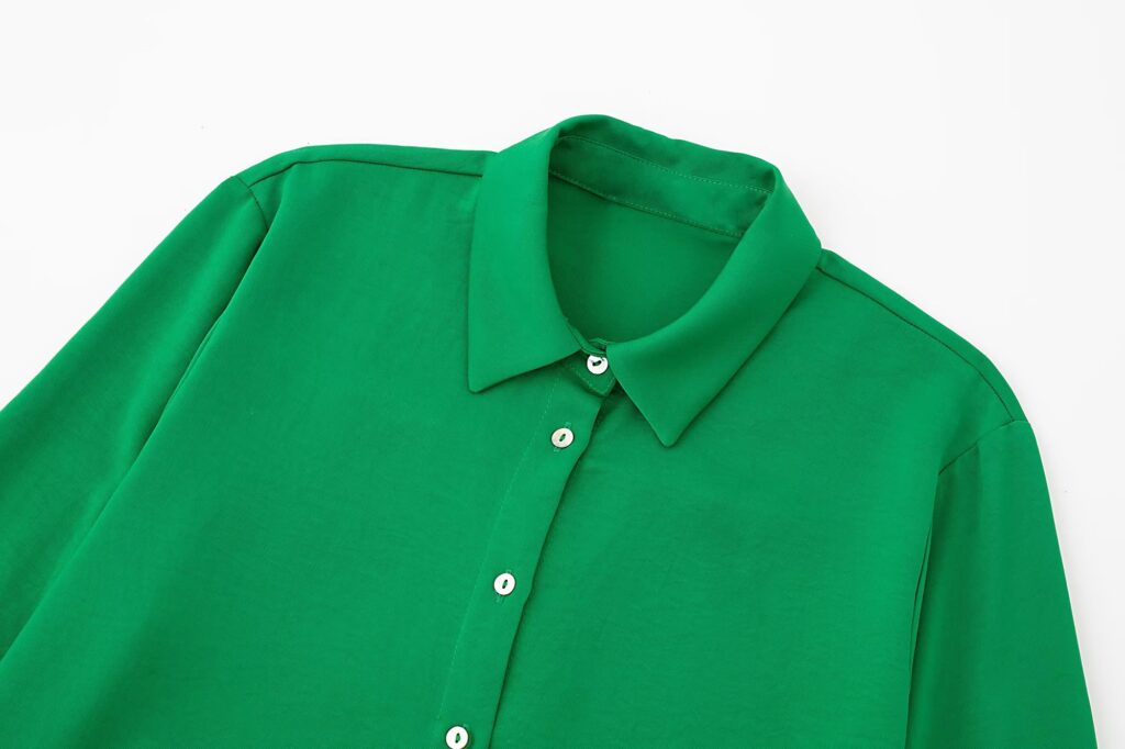 Fall Women Clothing Long Sleeved Green Drape Shirt - Image 2