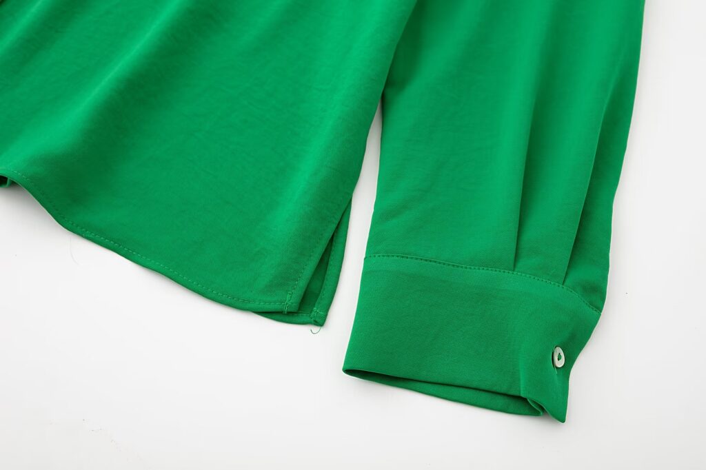 Fall Women Clothing Long Sleeved Green Drape Shirt - Image 5