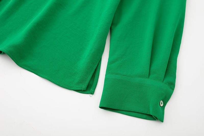 Fall Women Clothing Long Sleeved Green Drape Shirt - Image 5
