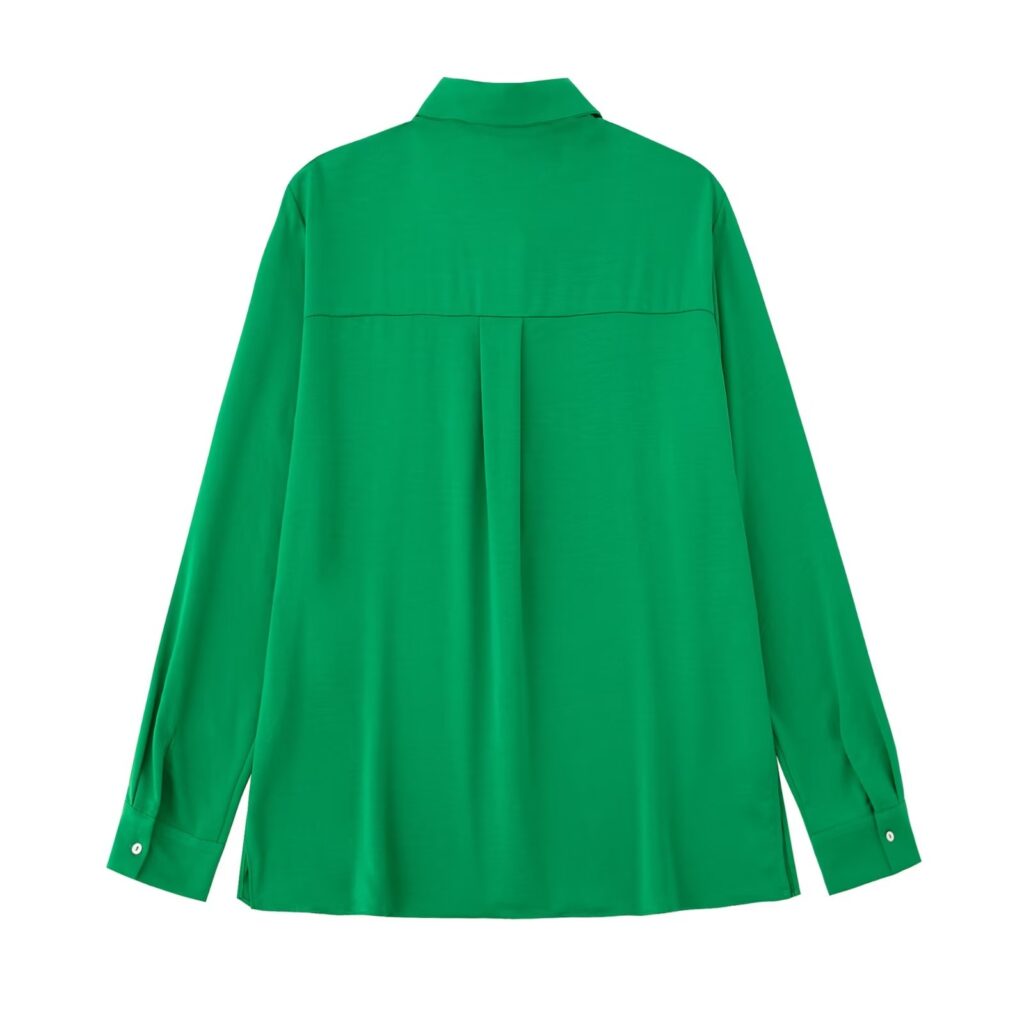 Fall Women Clothing Long Sleeved Green Drape Shirt - Image 10