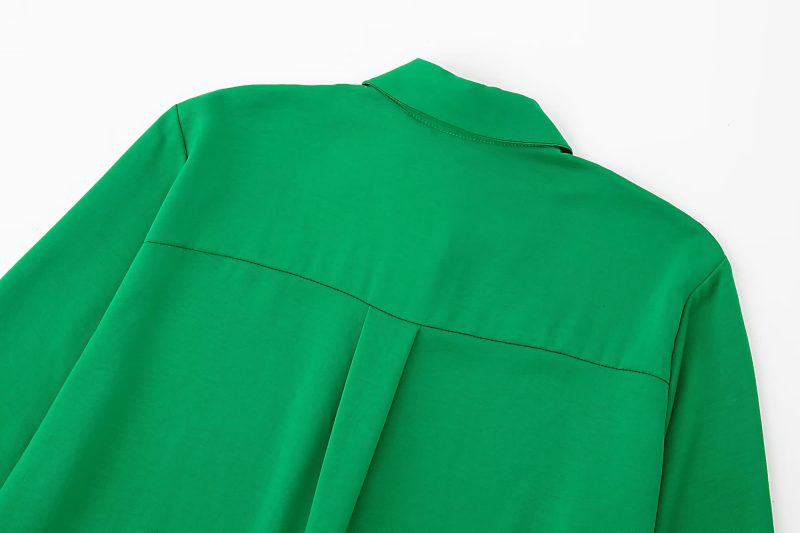 Fall Women Clothing Long Sleeved Green Drape Shirt - Image 11