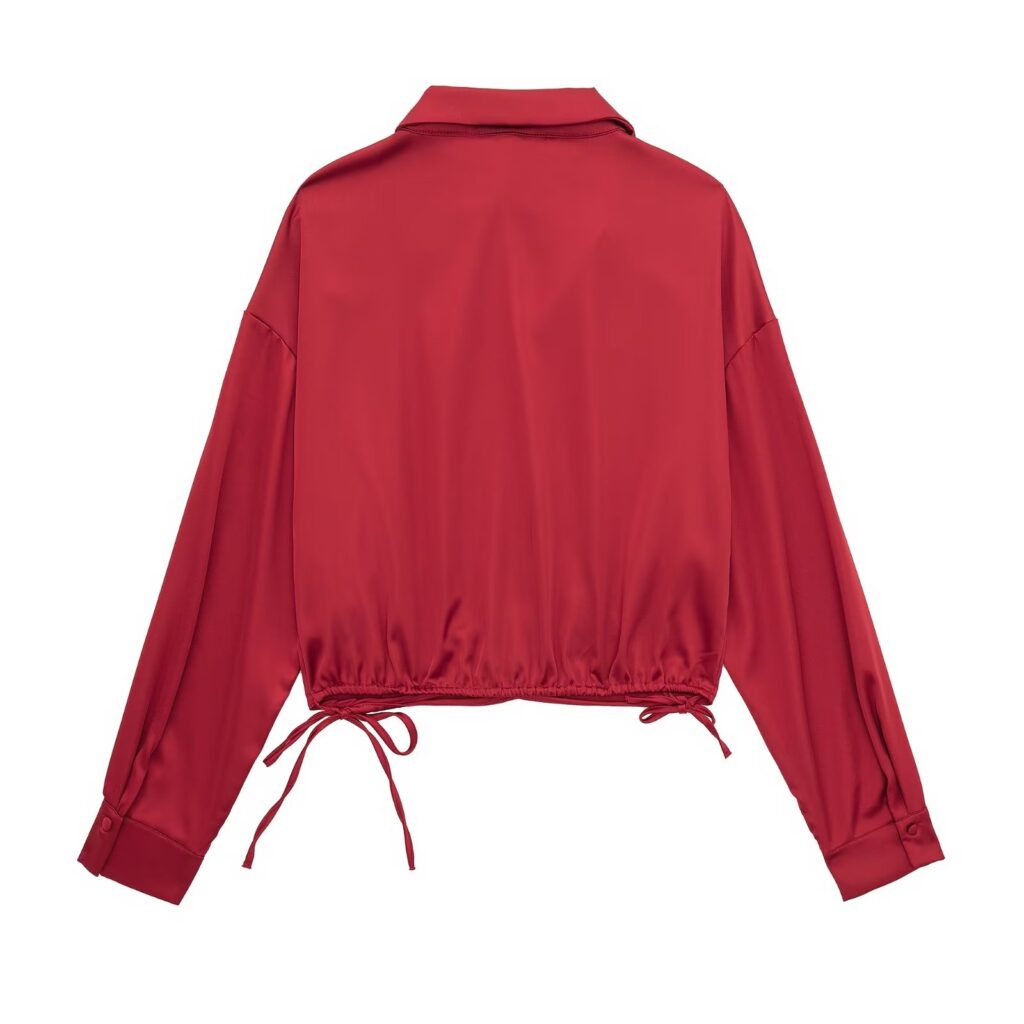 Autumn Women Long Sleeve Silk Satin Texture Double Breasted Shirt - Image 2