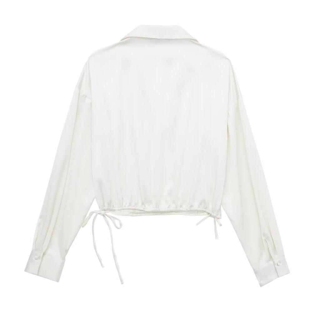 Autumn Women Long Sleeve Silk Satin Texture Double Breasted Shirt - Image 4